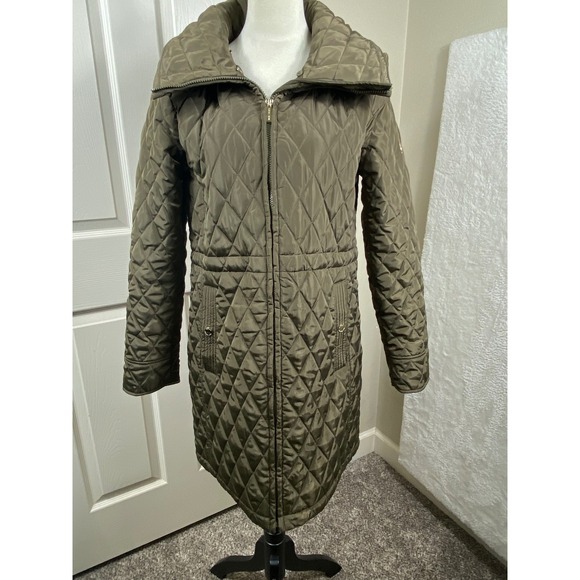 Michael Kors Women's Size M Olive Green Quilted Coat Removable Hood Size - Picture 1 of 10